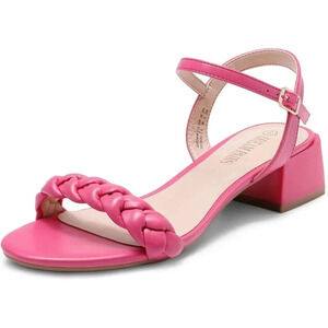 Women's Pink Braided Open Toe Ankle Strap Block Chunky Heel  Sandals